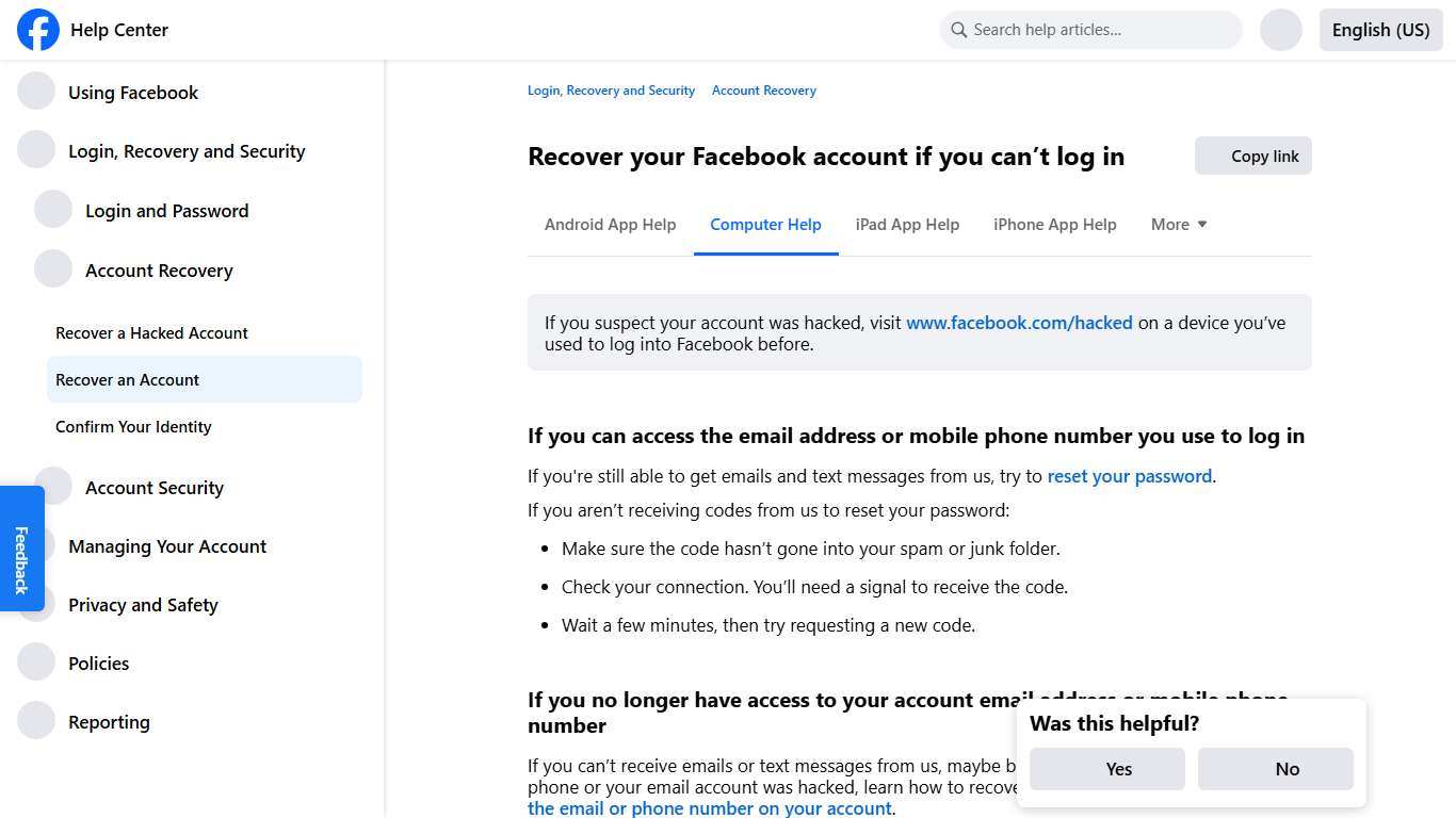 Recover your Facebook account if you can’t log in Facebook Help Center